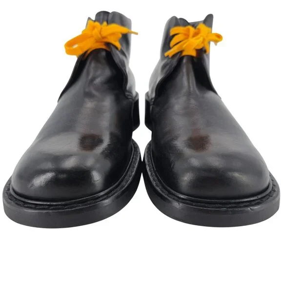 Vintage Paul May Italy Black Leather Chukka Ankle Boots Mens 9W Wide Tall Heels - Picture 3 of 11